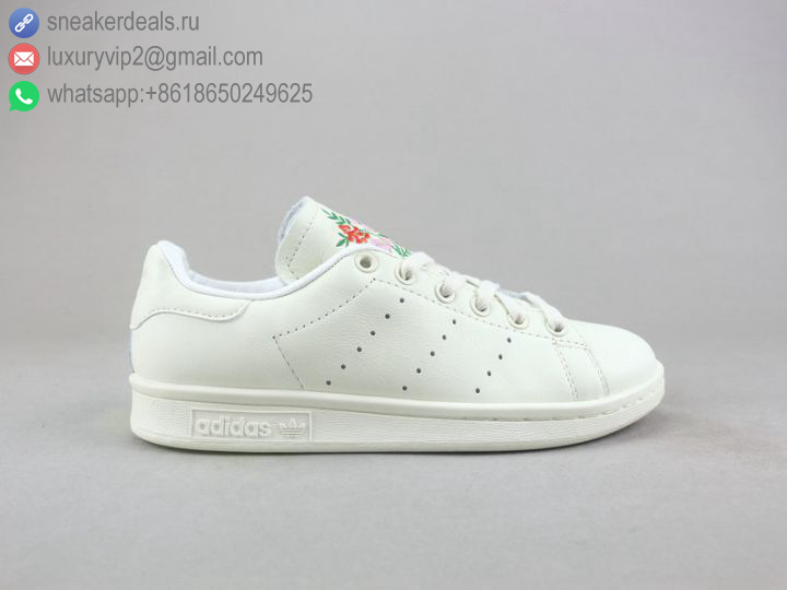 ADIDAS STAN SMITH EMBROIDERY BEIGE UNISEX LEATHER SKATE SHOES